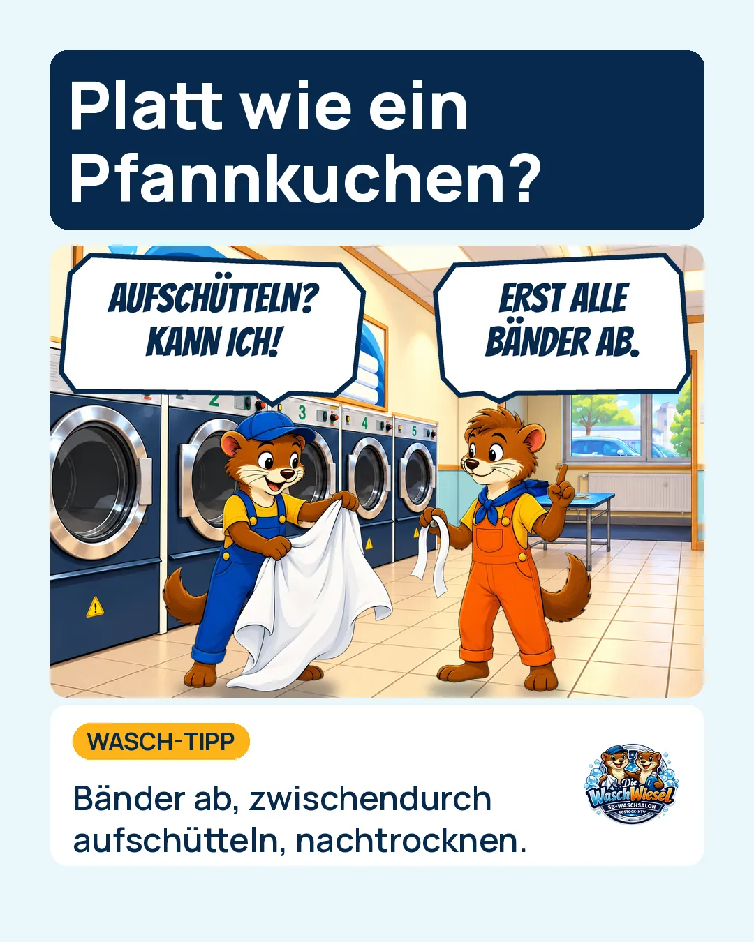 Comic: Fiete schüttelt eine Decke auf, Oskar hält ein gelöstes Band.